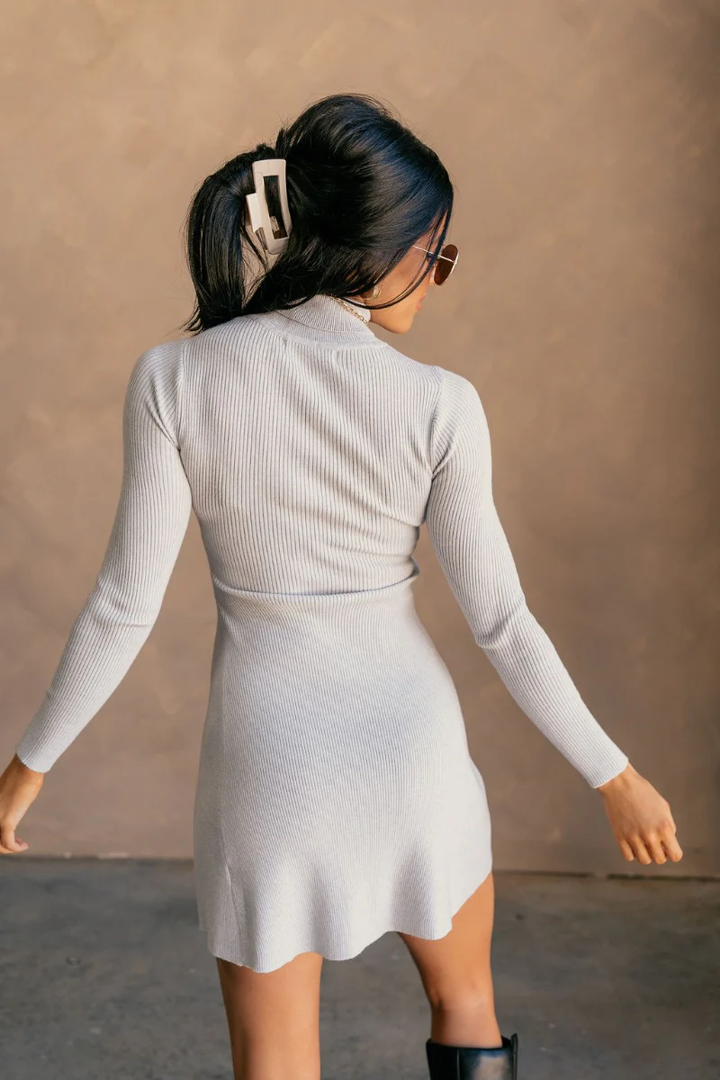 Melina Grey Turtleneck Sweater Dress - Image 6