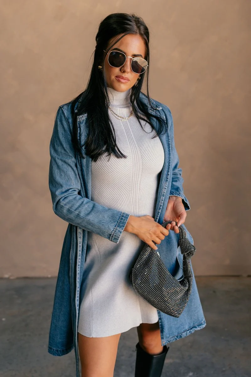 Melina Grey Turtleneck Sweater Dress - Image 8
