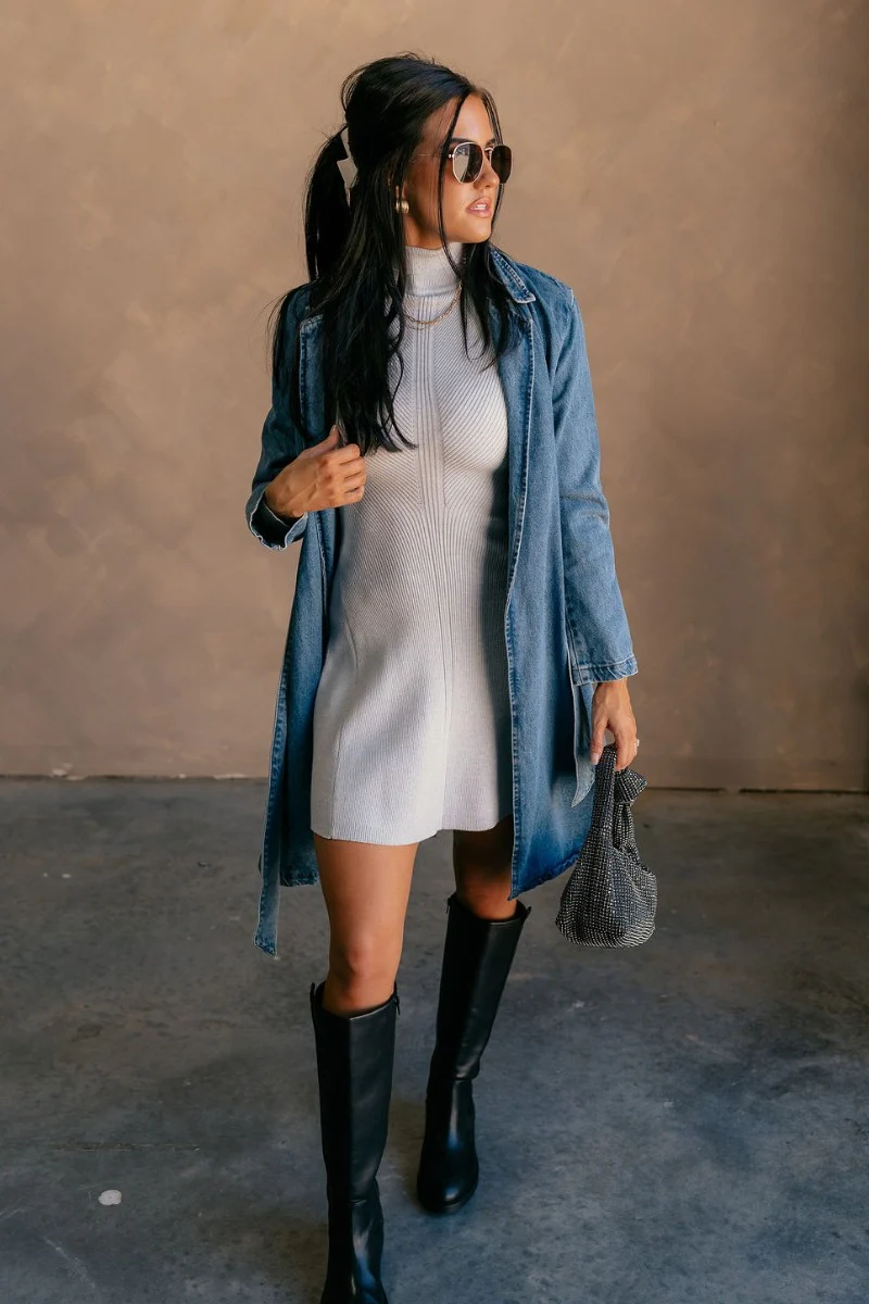 Melina Grey Turtleneck Sweater Dress - Image 9