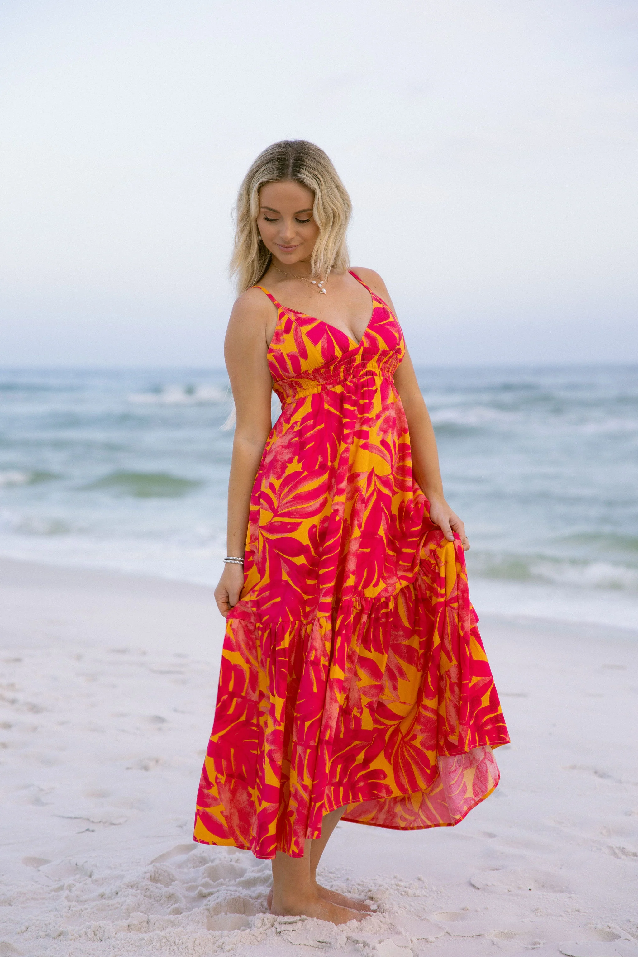 Melina Orange & Pink Floral Maxi Dress