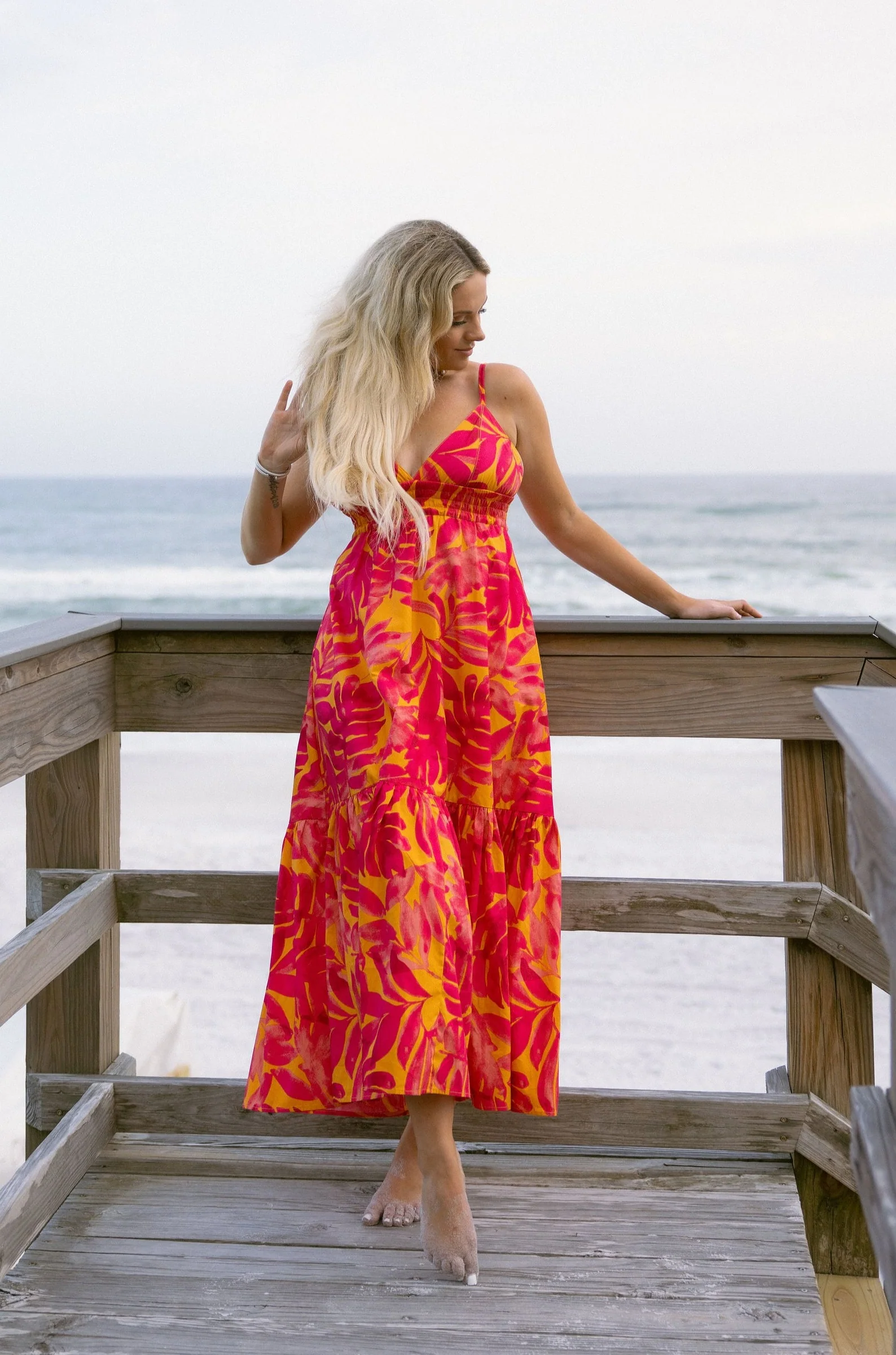 Melina Orange & Pink Floral Maxi Dress - Image 2