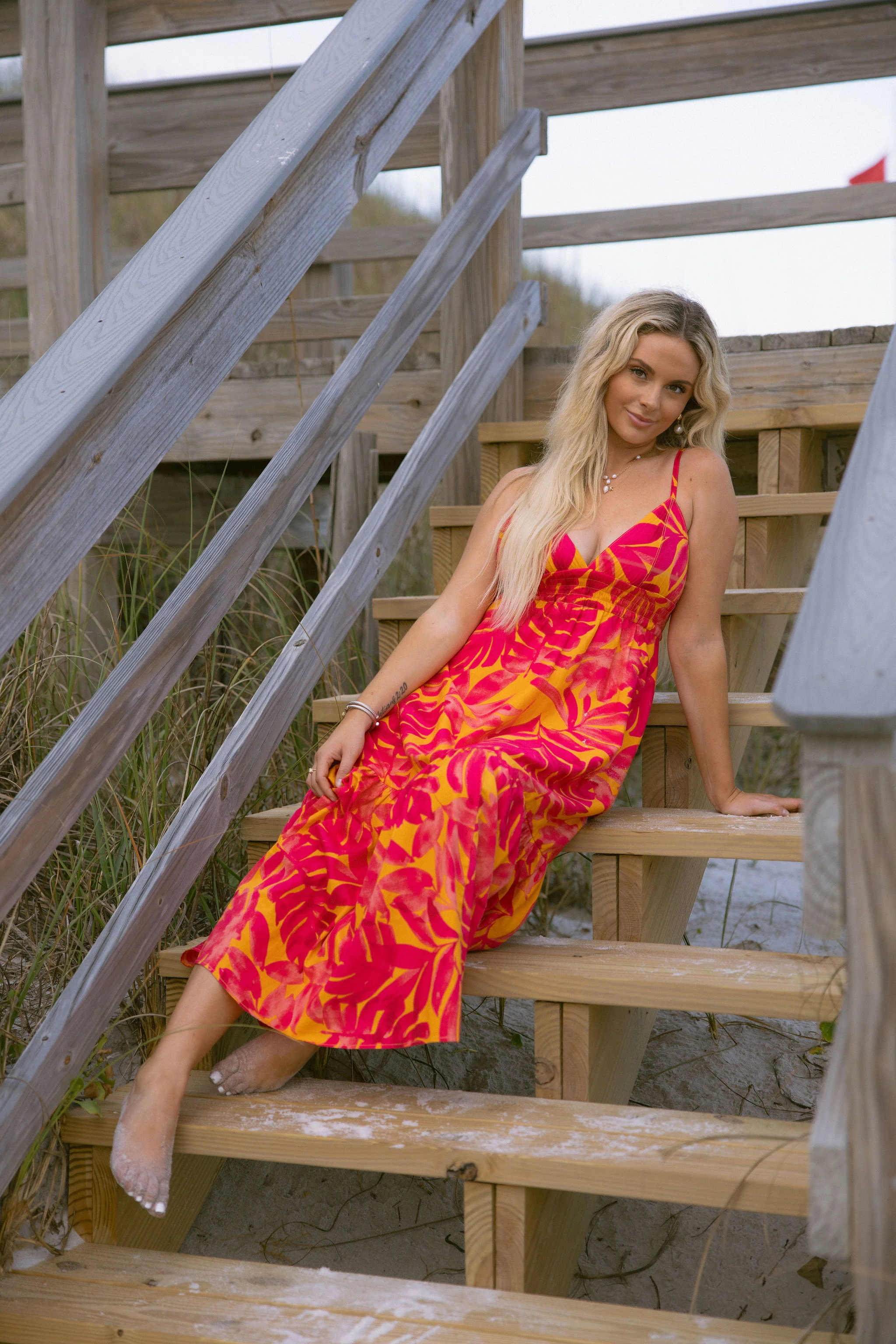 Melina Orange & Pink Floral Maxi Dress - Image 3
