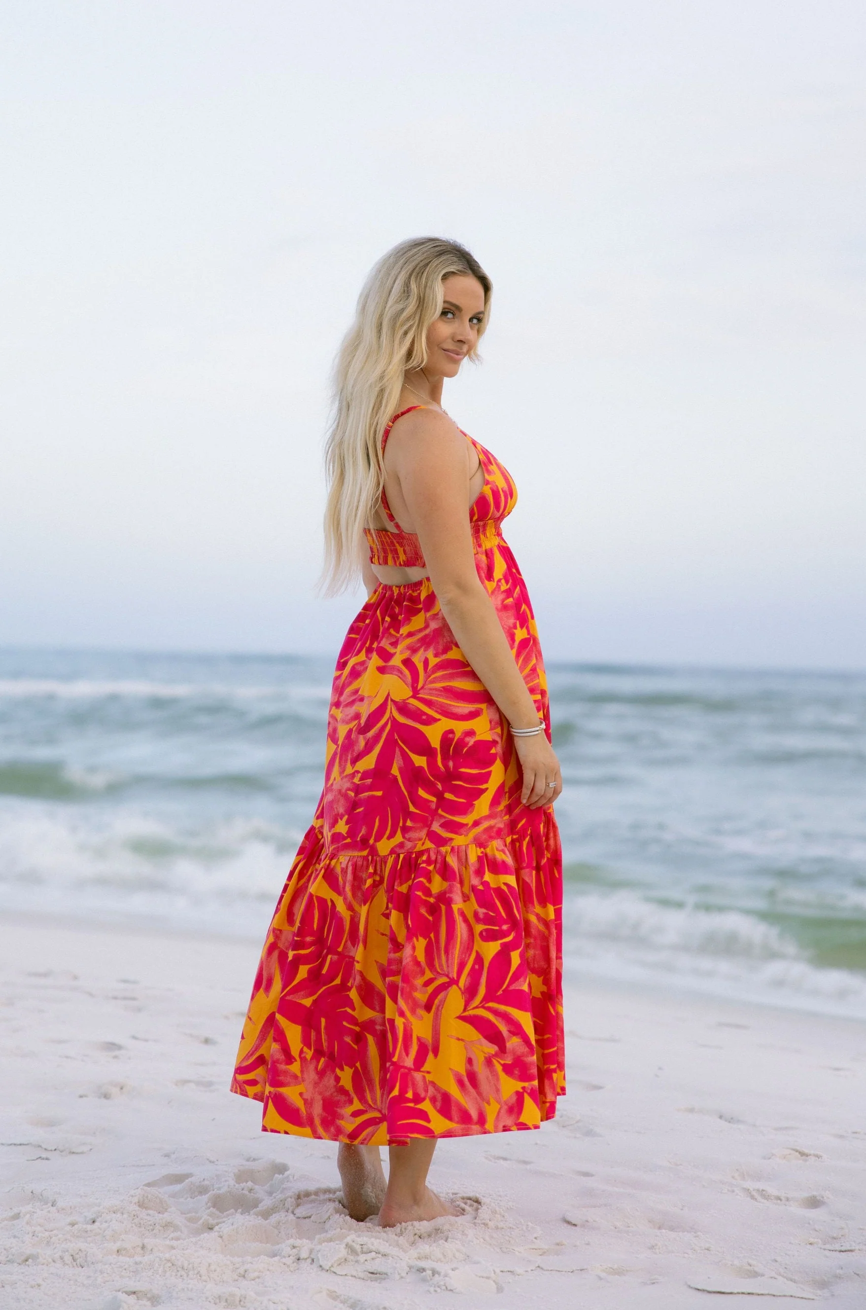 Melina Orange & Pink Floral Maxi Dress - Image 5