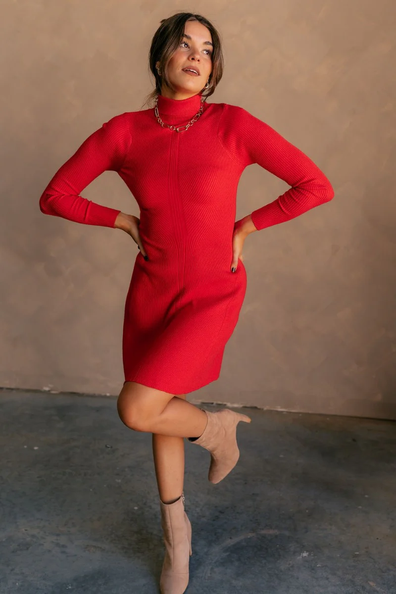 Melina Red Turtleneck Sweater Dress - Image 2