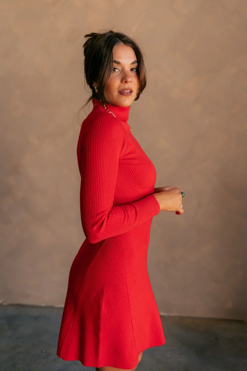 Melina Red Turtleneck Sweater Dress - Image 5