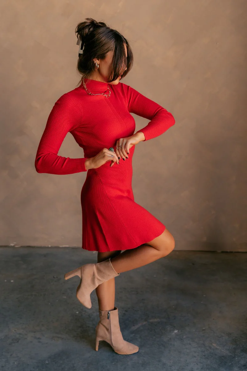 Melina Red Turtleneck Sweater Dress - Image 6