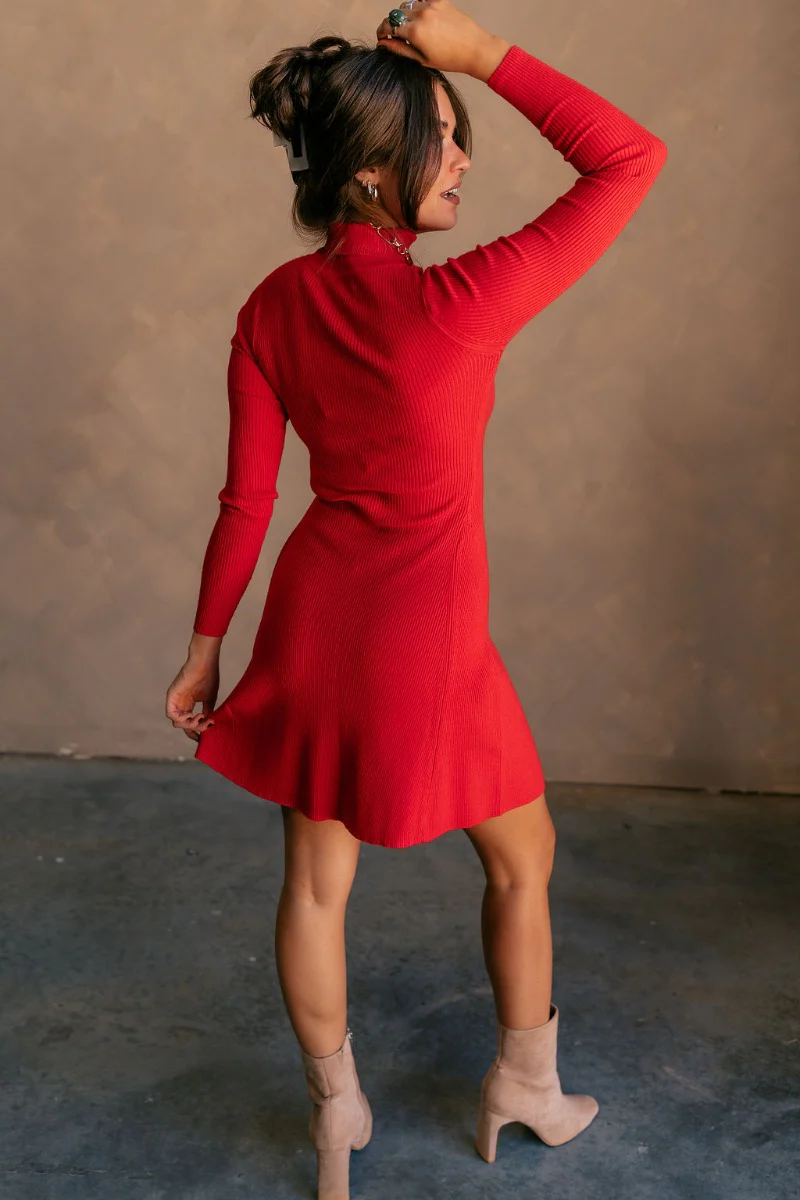 Melina Red Turtleneck Sweater Dress - Image 7