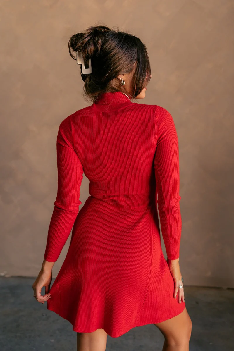 Melina Red Turtleneck Sweater Dress - Image 8