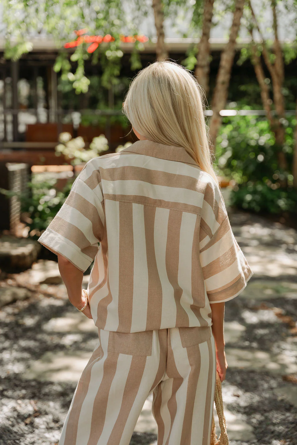 Melina Taupe & Cream Striped Button-Up Top - Image 8