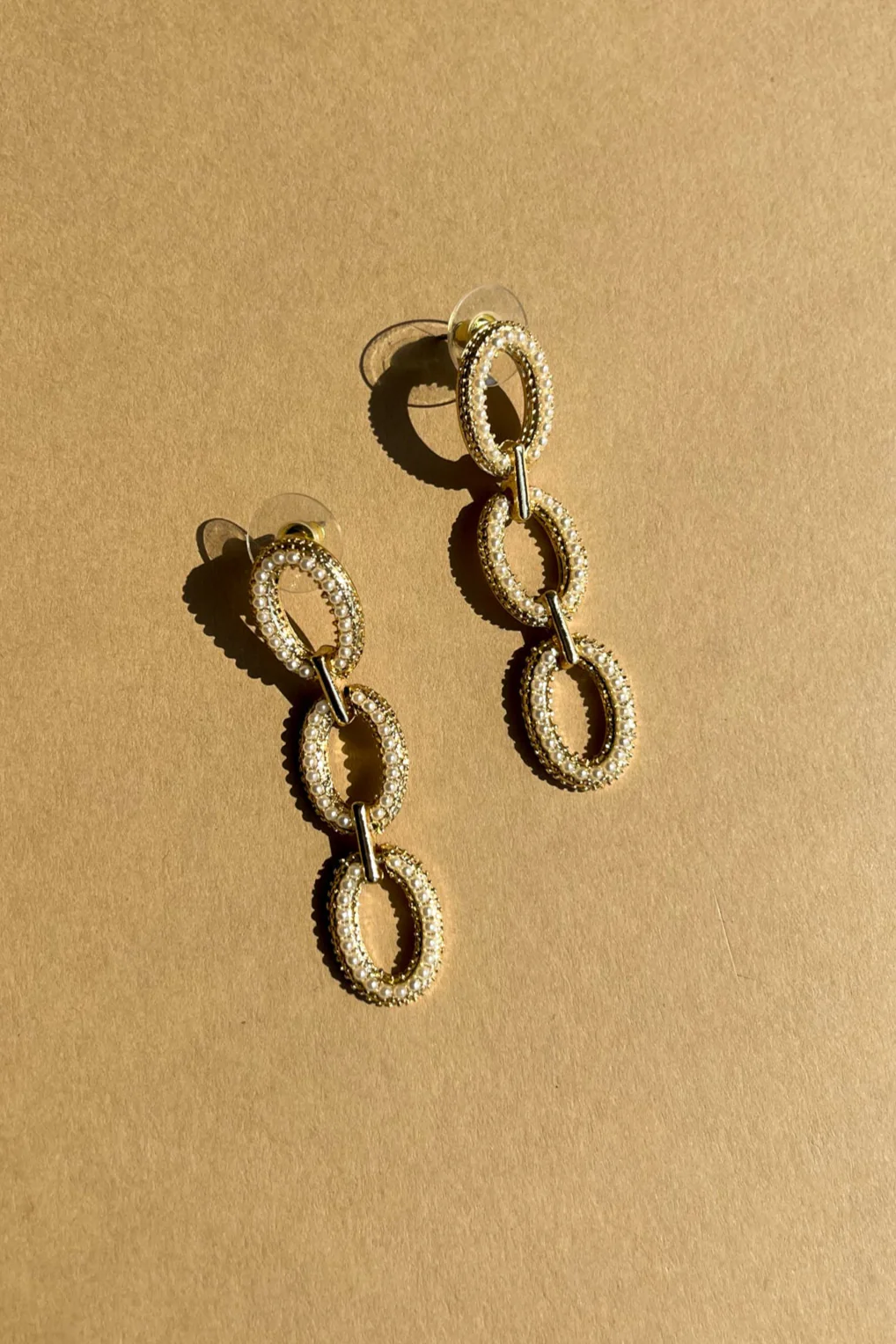 Melinda Gold & Pearl Chain Earrings - Image 3