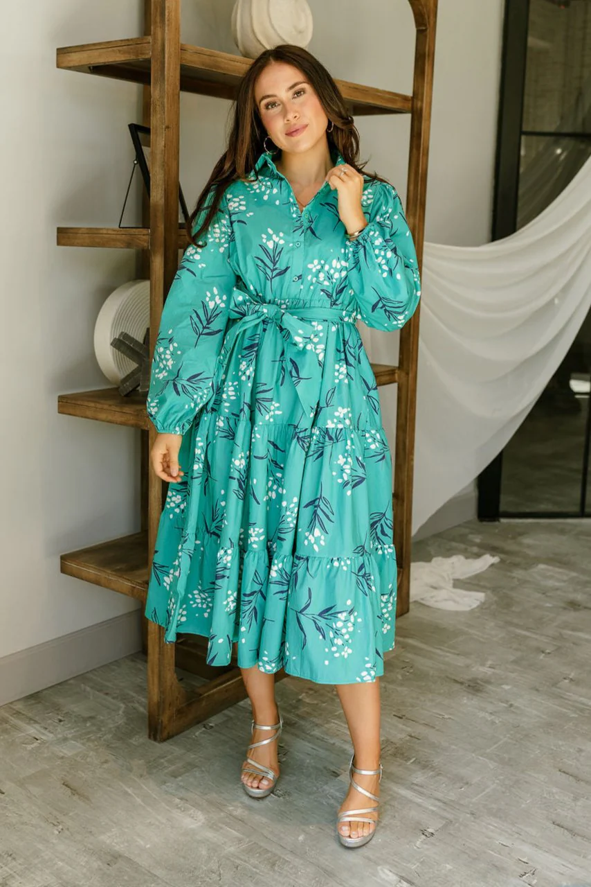 Melinda Teal Floral Midi Dress - Image 2
