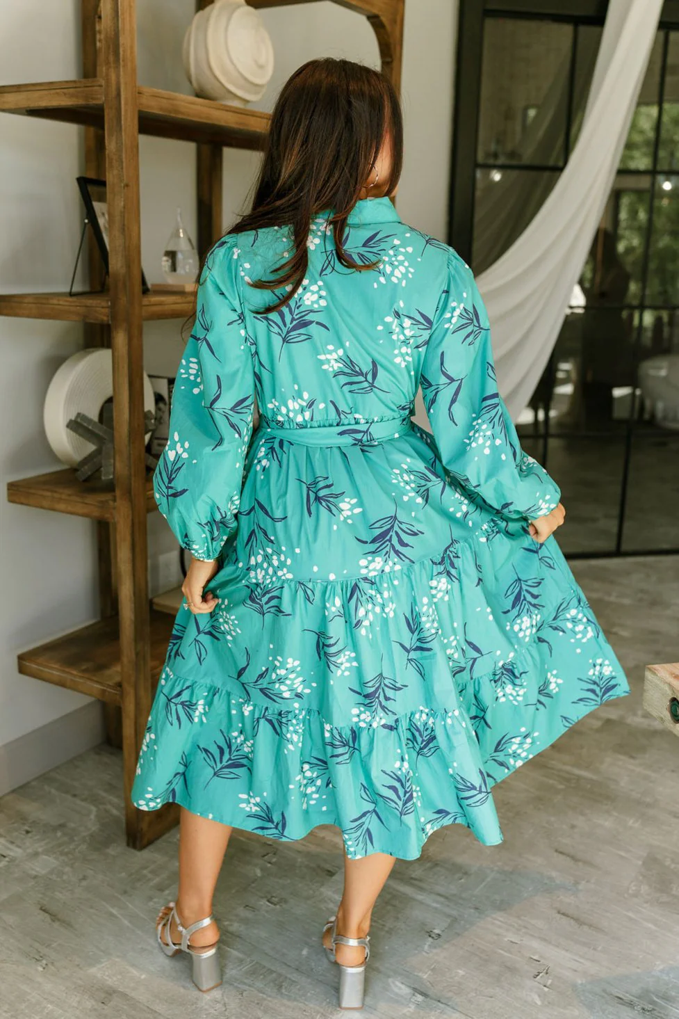 Melinda Teal Floral Midi Dress - Image 5