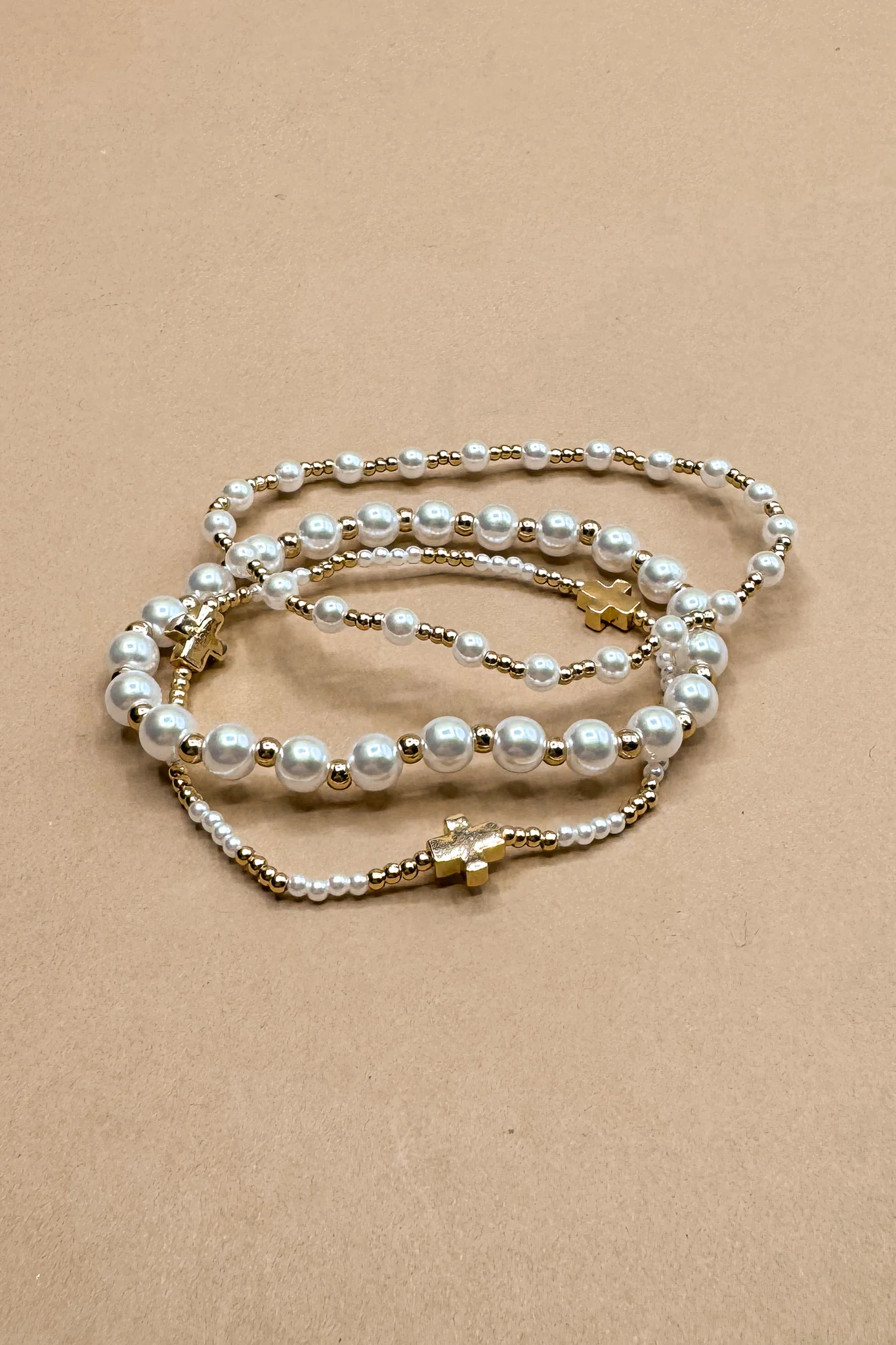 Melissa Pearl & Gold Cross Beads Bracelet Set