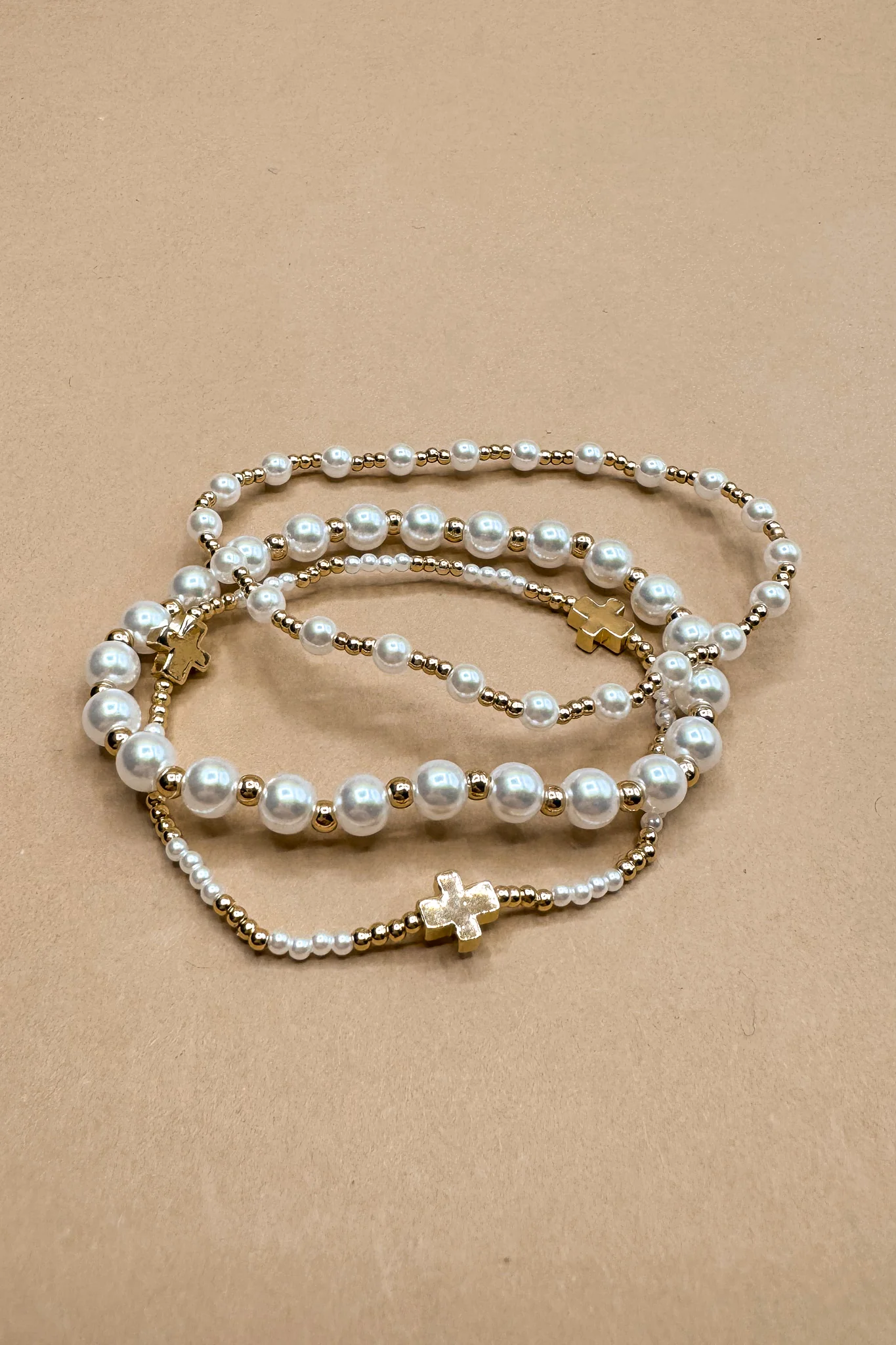 Melissa Pearl & Gold Cross Beads Bracelet Set - Image 2