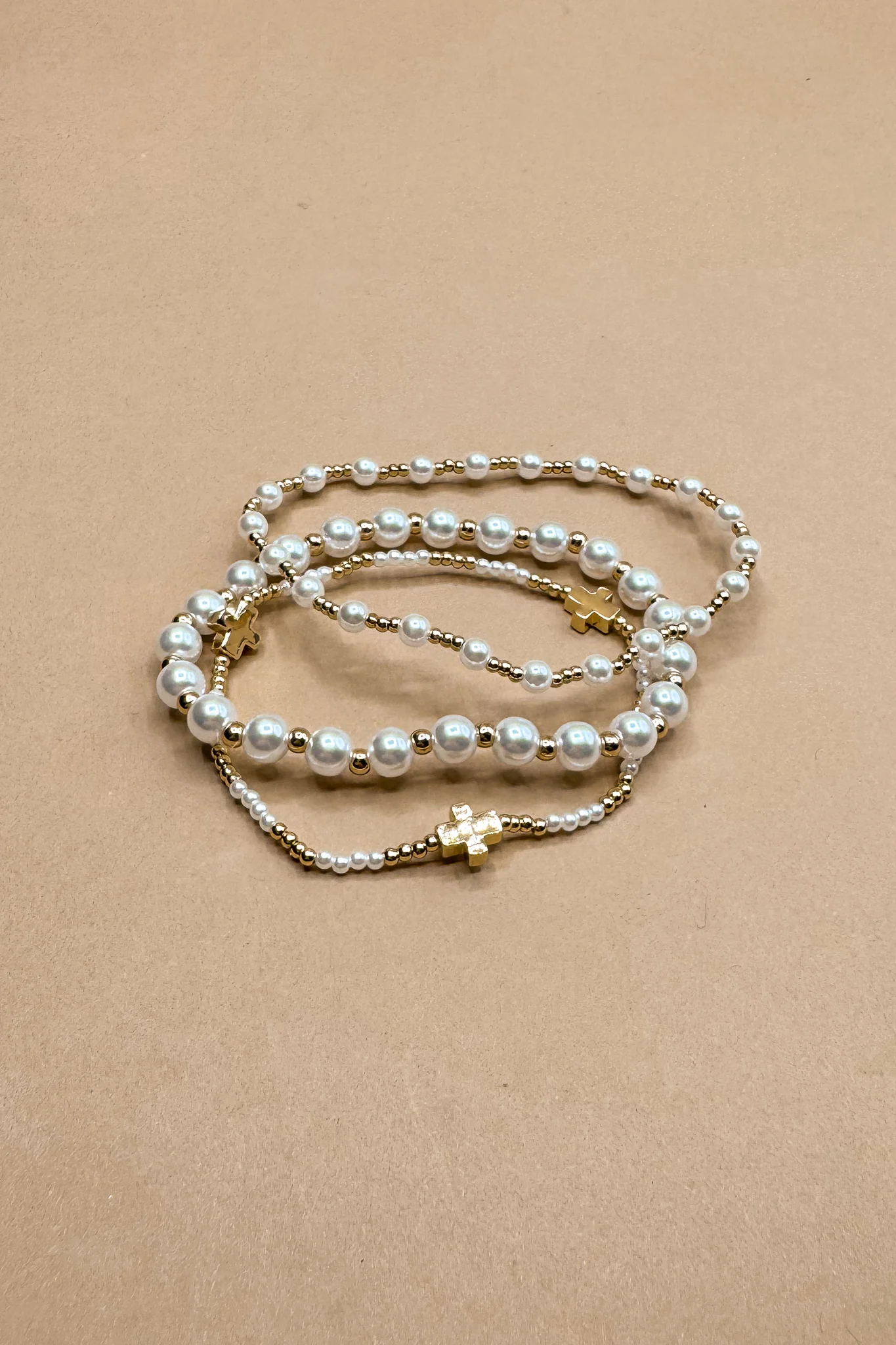 Melissa Pearl & Gold Cross Beads Bracelet Set - Image 3