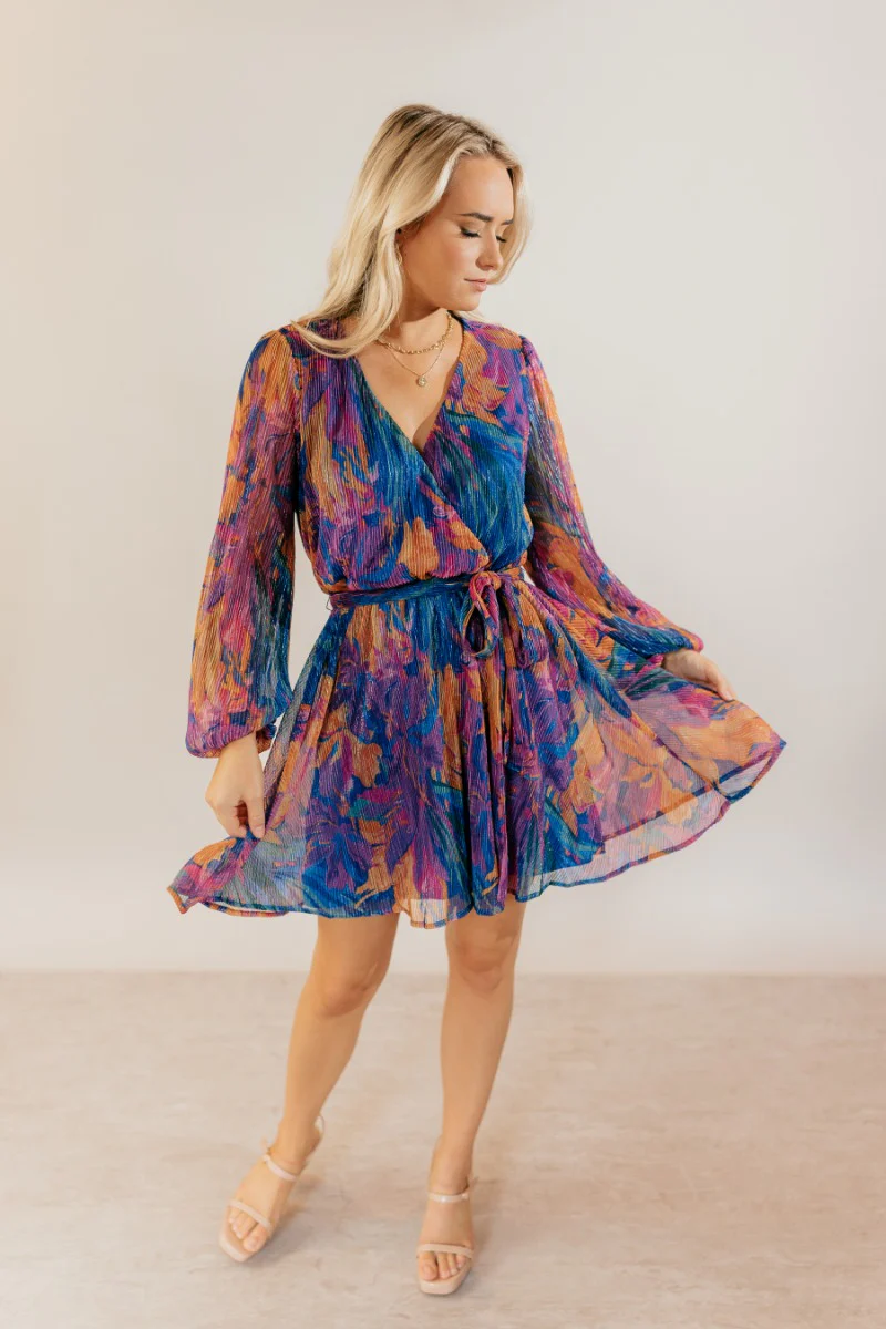 Melody Blue Shimmer Floral Mini Dress