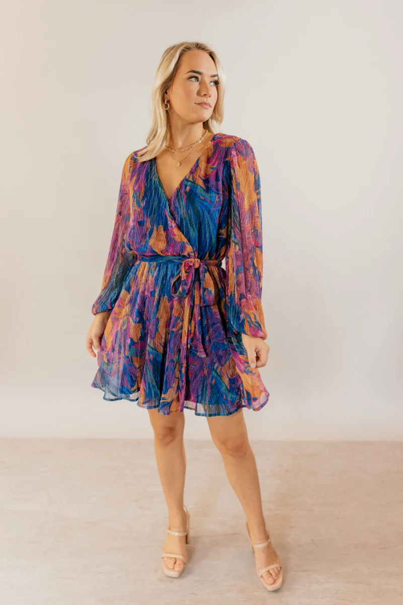 Melody Blue Shimmer Floral Mini Dress - Image 2