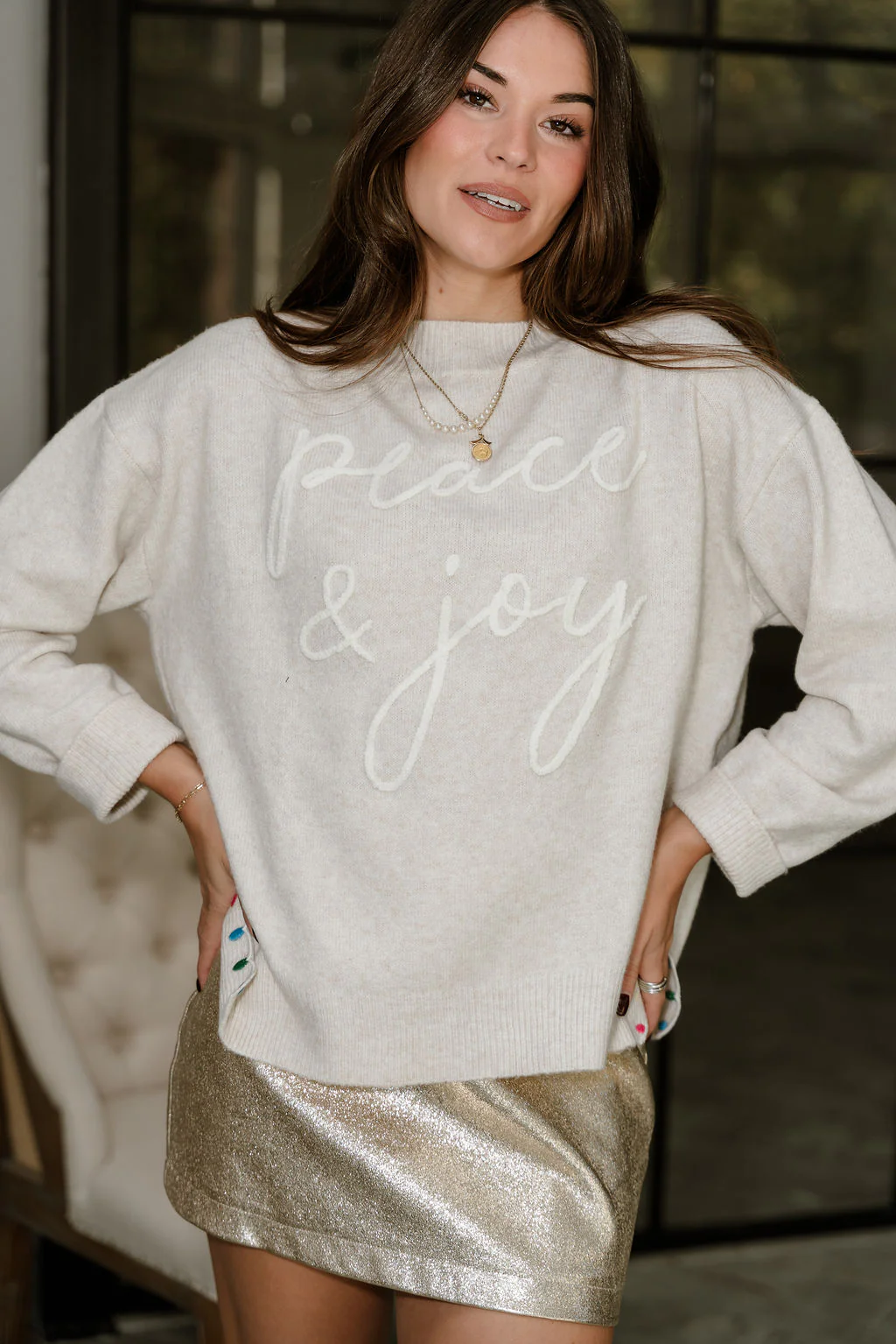 Melody Cream Peace & Joy Knit Sweater - Image 7