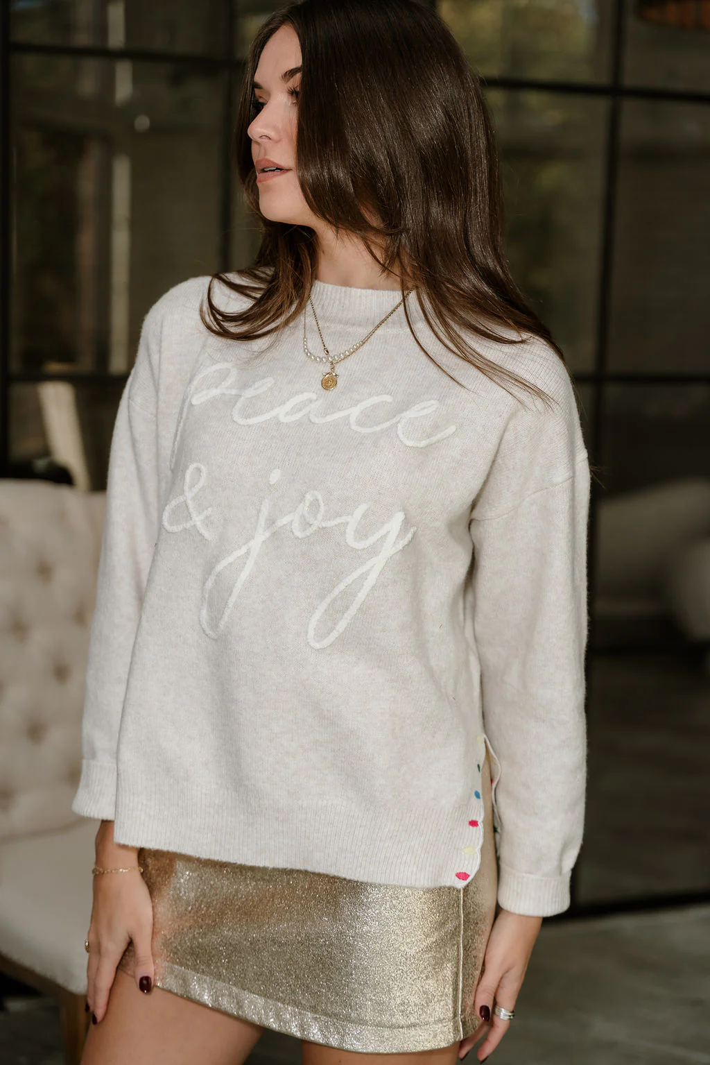 Melody Cream Peace & Joy Knit Sweater - Image 8
