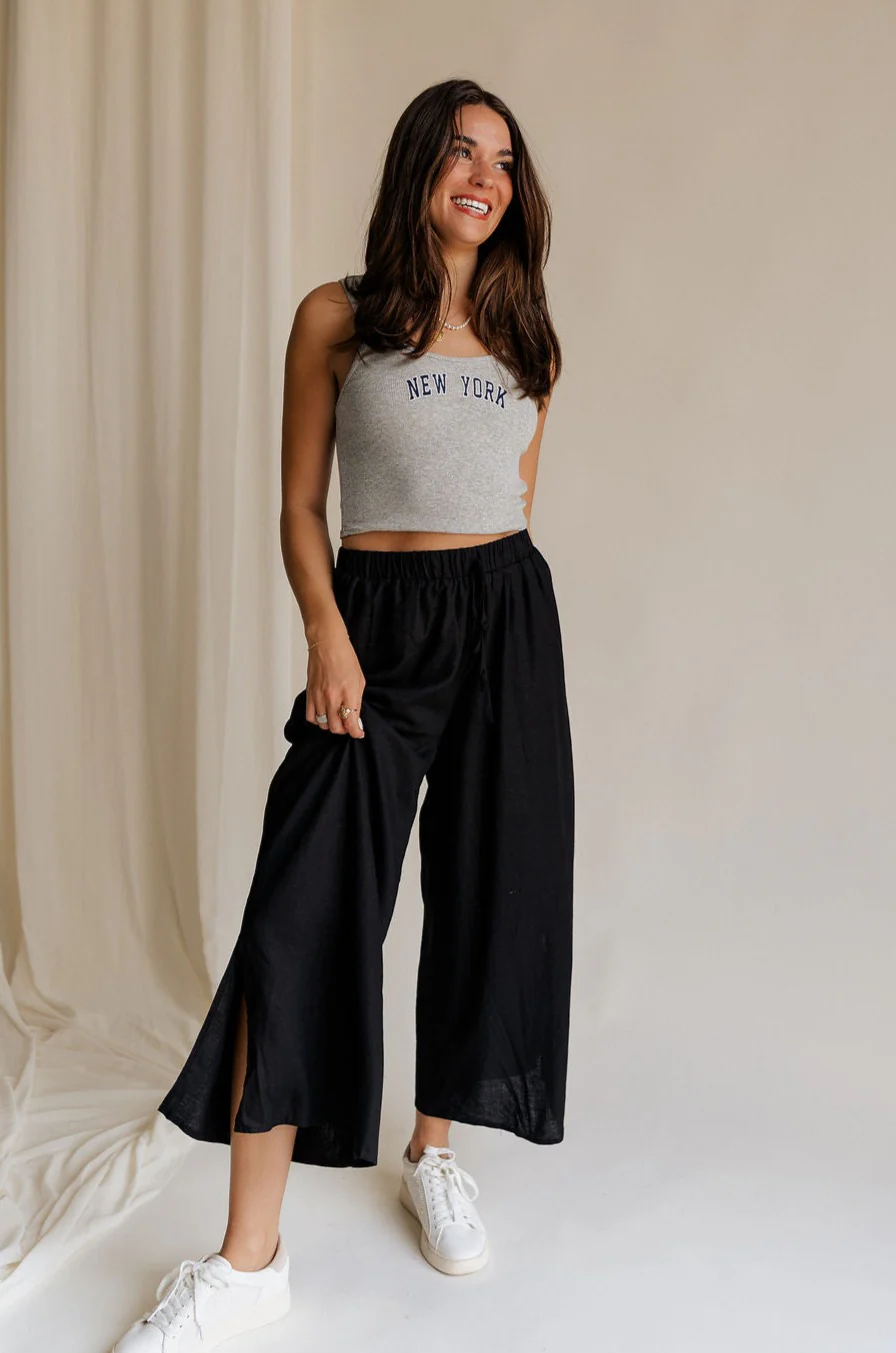 Meredith Black Cropped Wide Leg Pants