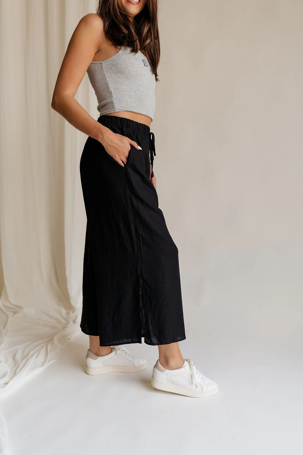 Meredith Black Cropped Wide Leg Pants - Image 5