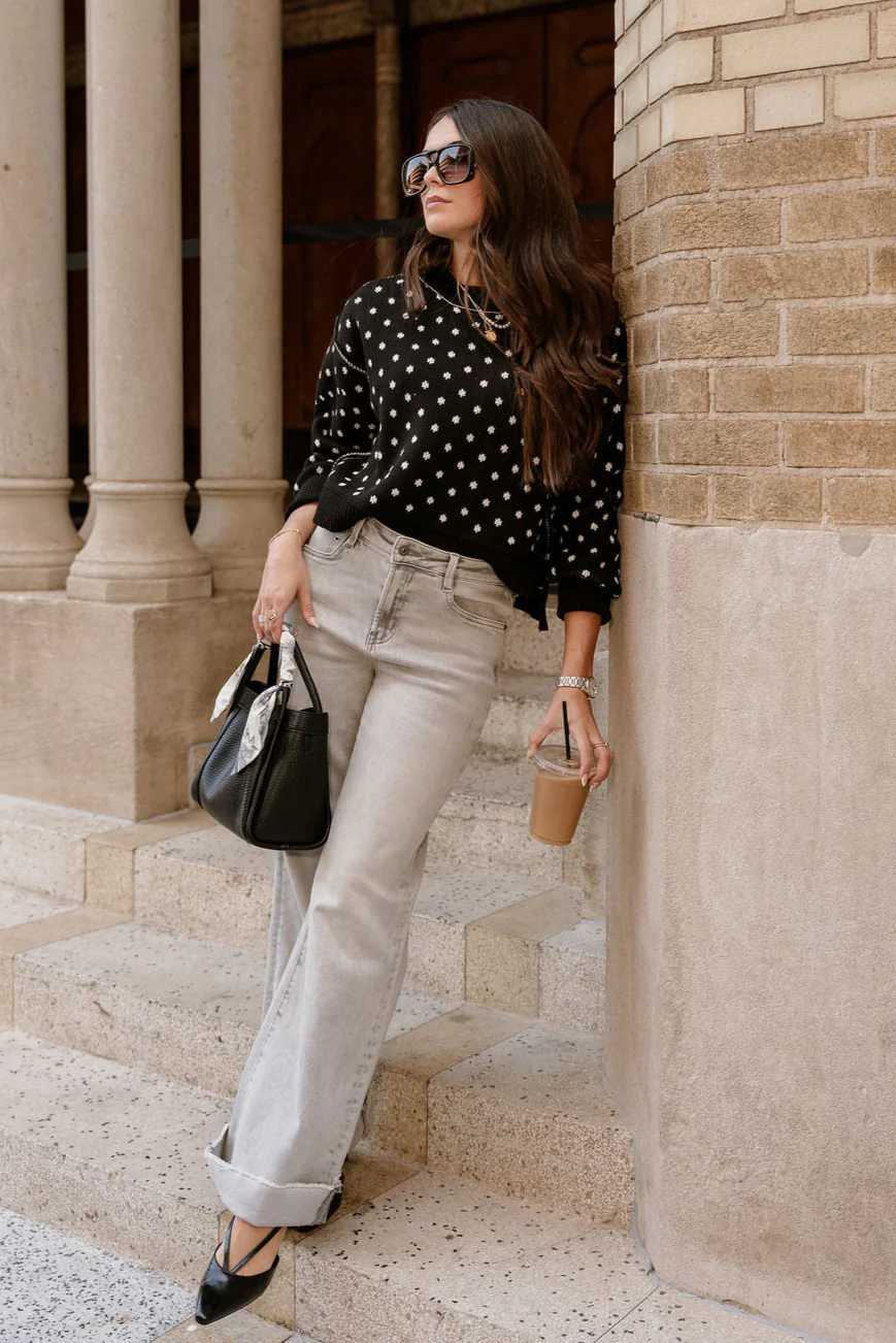 Meredith Black & White Polka Dot Knit Sweater