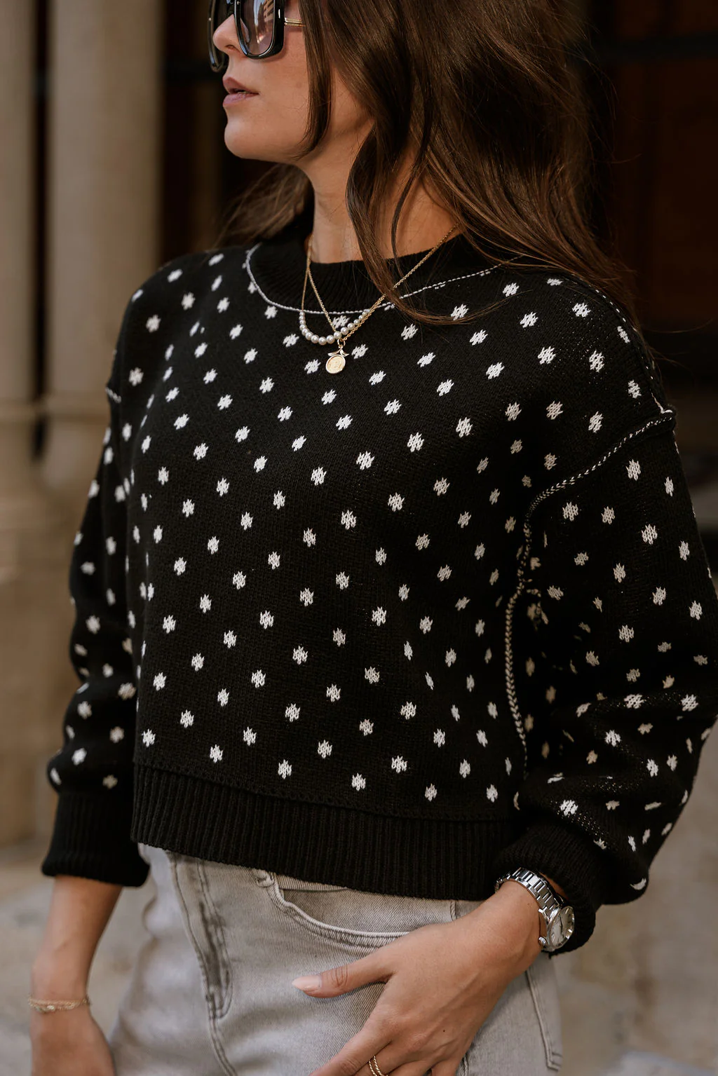 Meredith Black & White Polka Dot Knit Sweater - Image 3