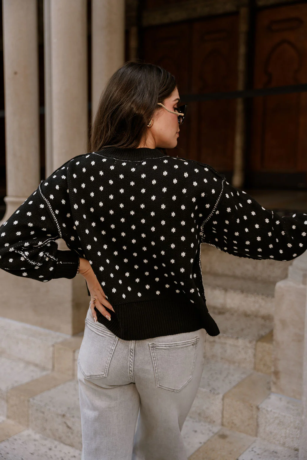 Meredith Black & White Polka Dot Knit Sweater - Image 4