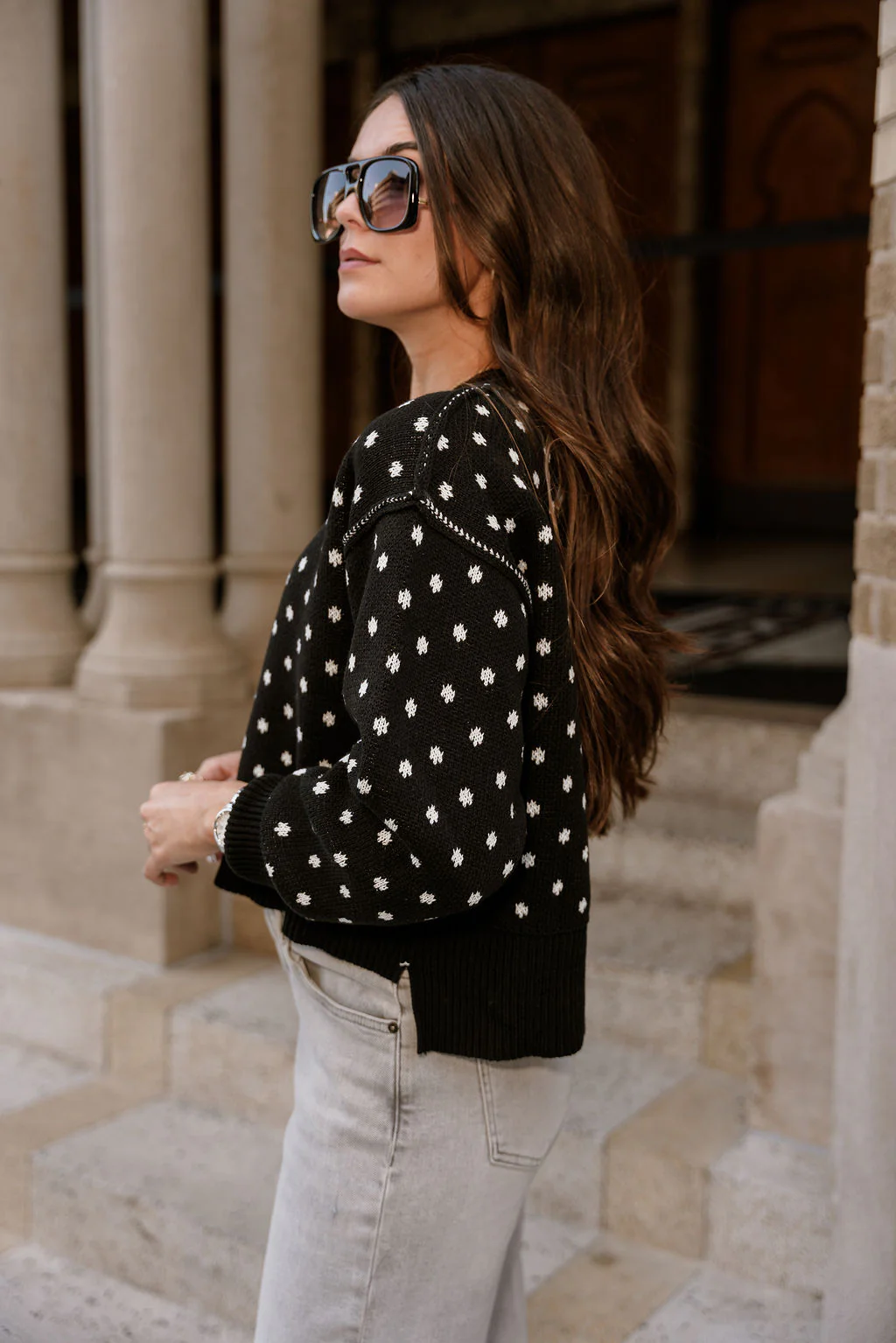 Meredith Black & White Polka Dot Knit Sweater - Image 6
