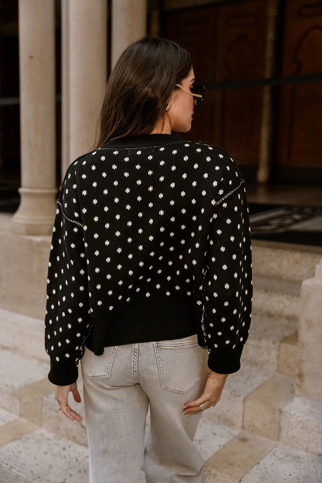 Meredith Black & White Polka Dot Knit Sweater - Image 7