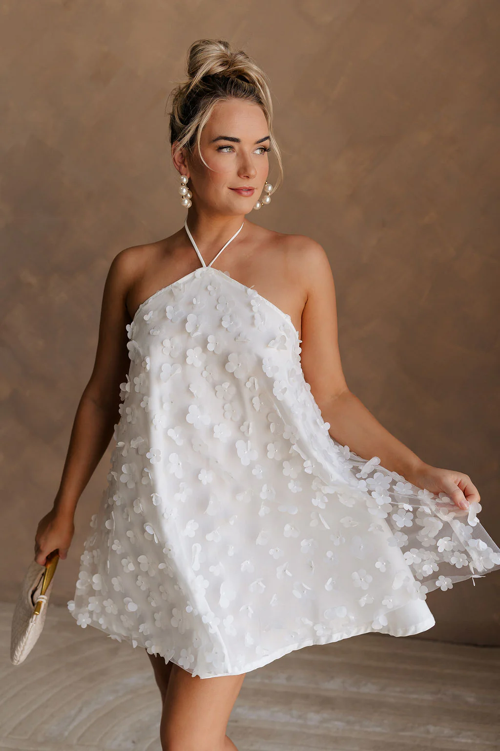 Meredith White Embellished Floral Dress