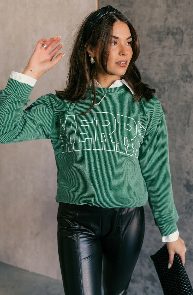 Merry Green Ribbed Long Sleeve Sweater - Image 3
