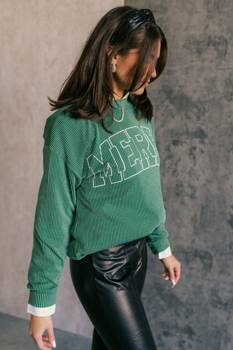 Merry Green Ribbed Long Sleeve Sweater - Image 6