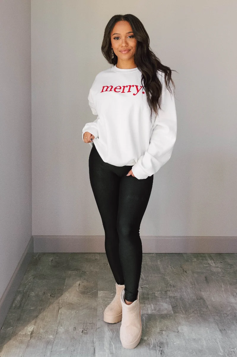 Merry Red and White Long Sleeve Sweatshirt - Image 2
