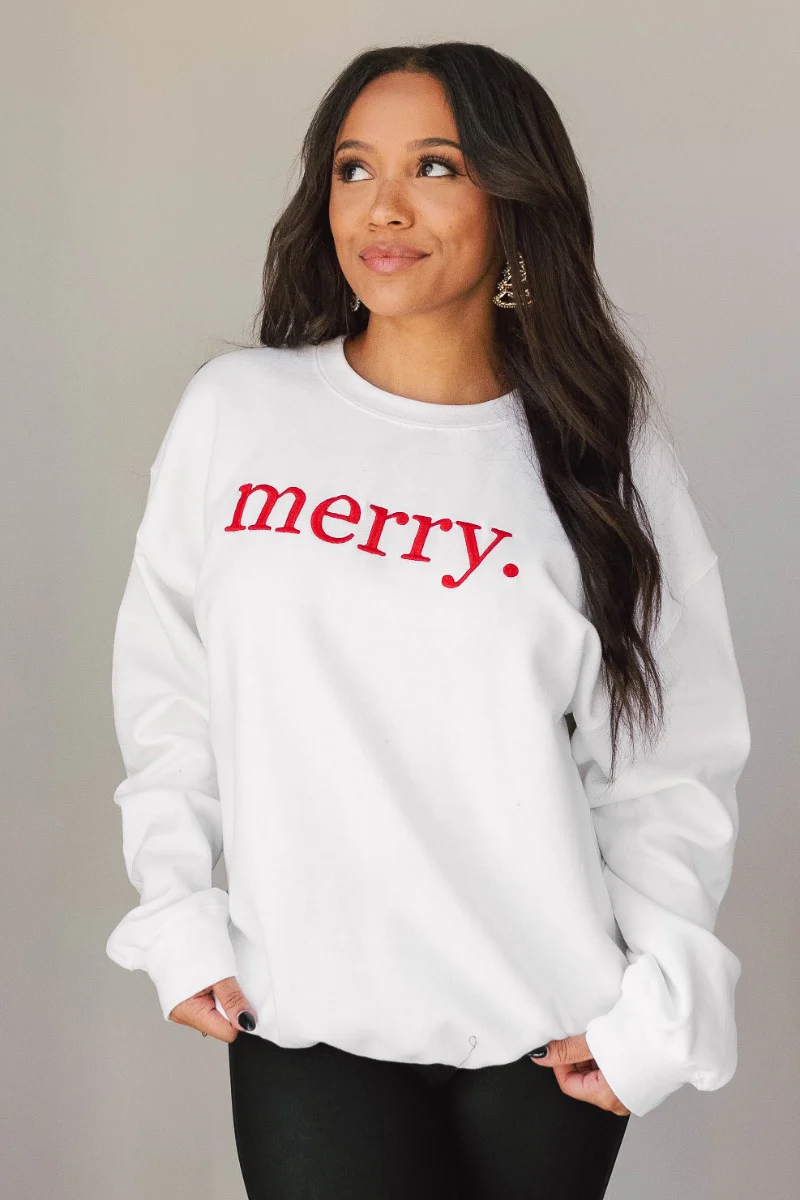 Merry Red and White Long Sleeve Sweatshirt - Image 3