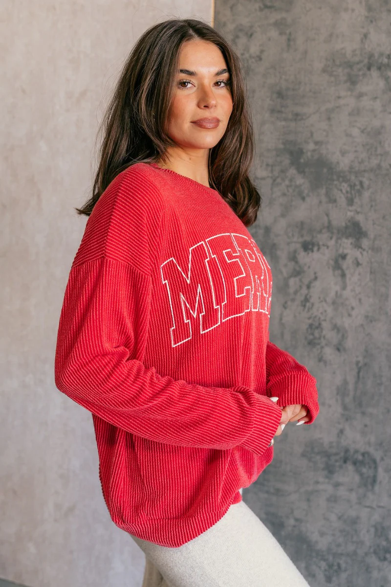 Merry Red Ribbed Long Sleeve Sweater - Image 6