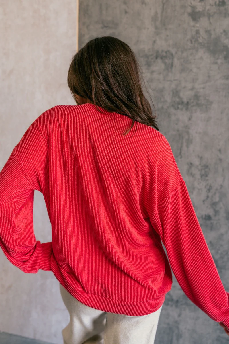 Merry Red Ribbed Long Sleeve Sweater - Image 8