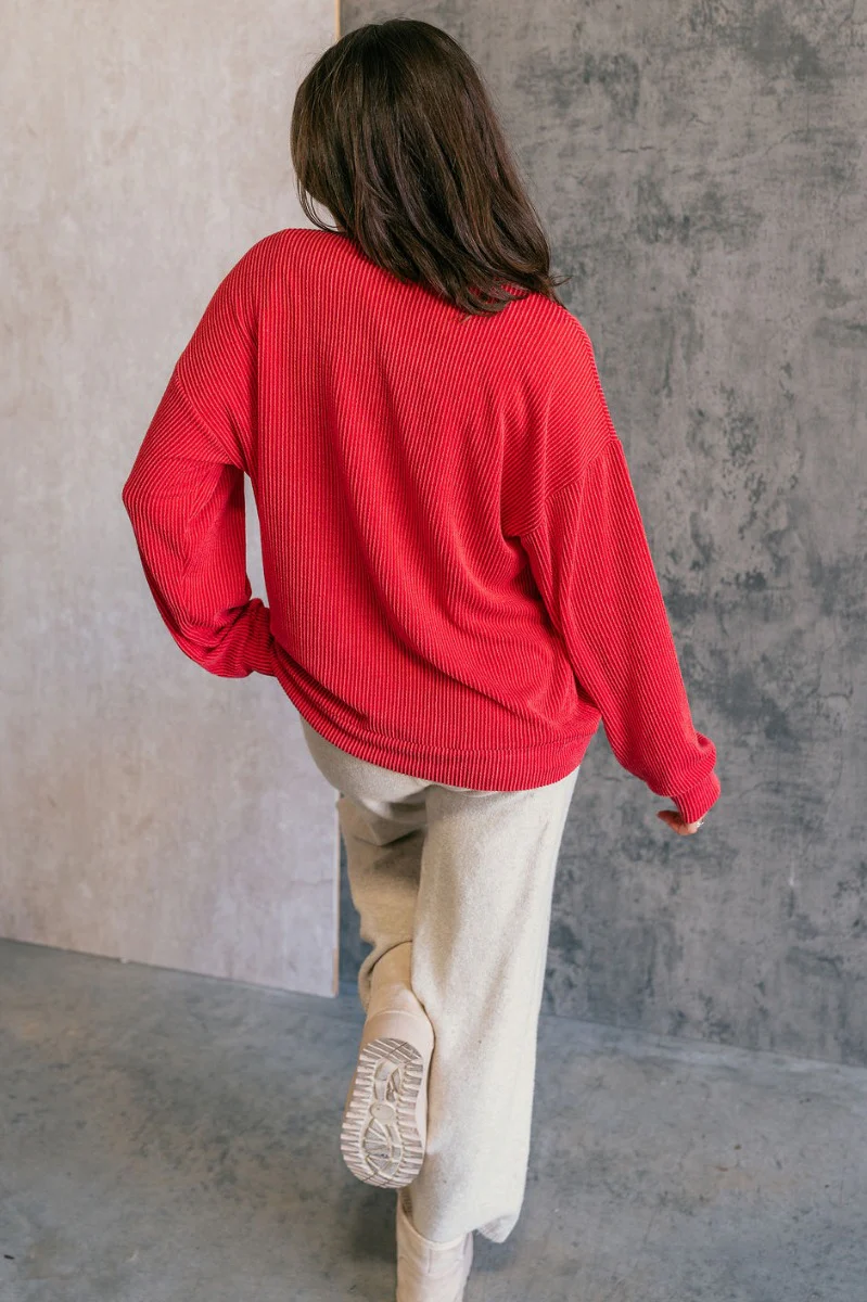 Merry Red Ribbed Long Sleeve Sweater - Image 9