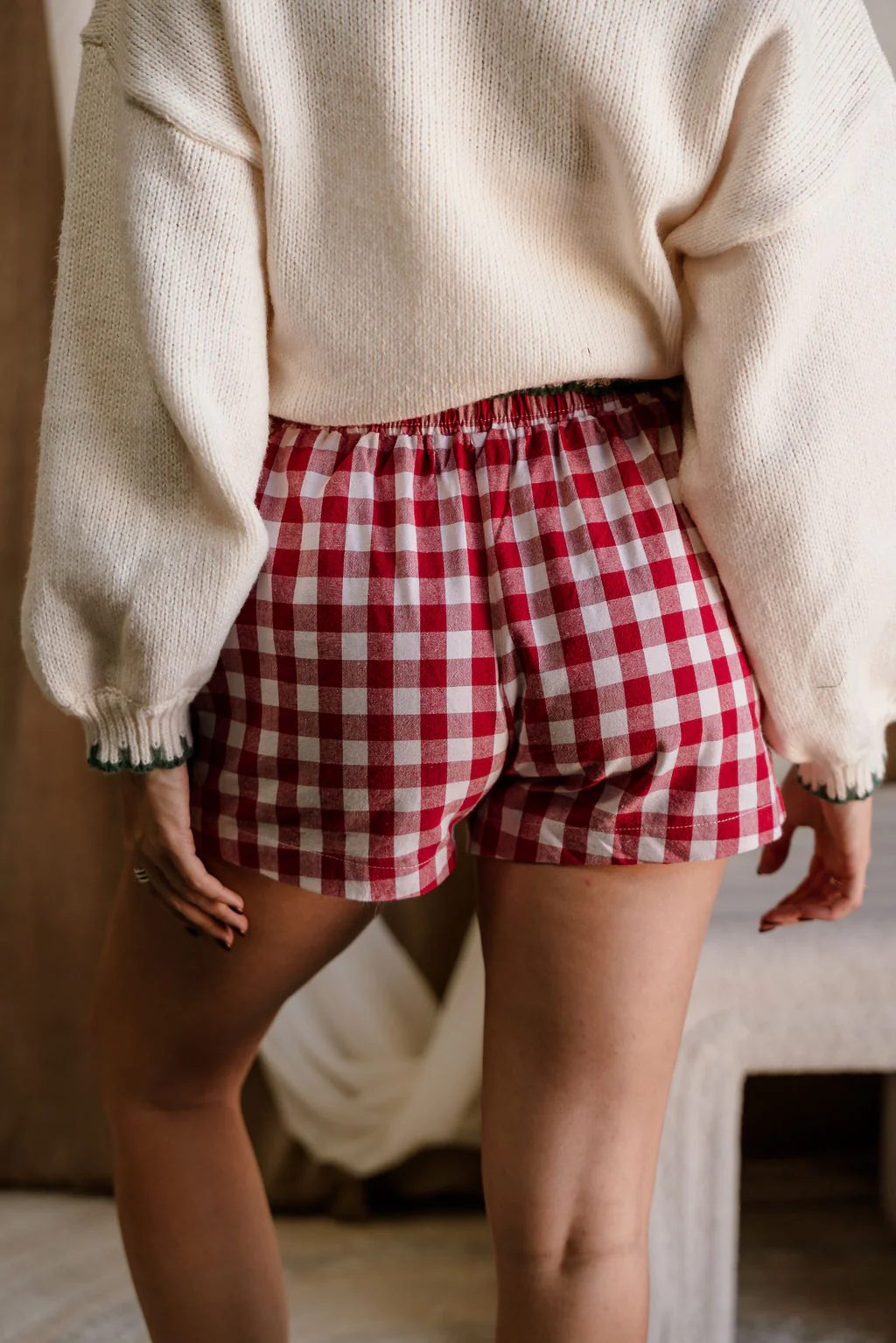 Merry Red & White Plaid Pajama Shorts - Image 10