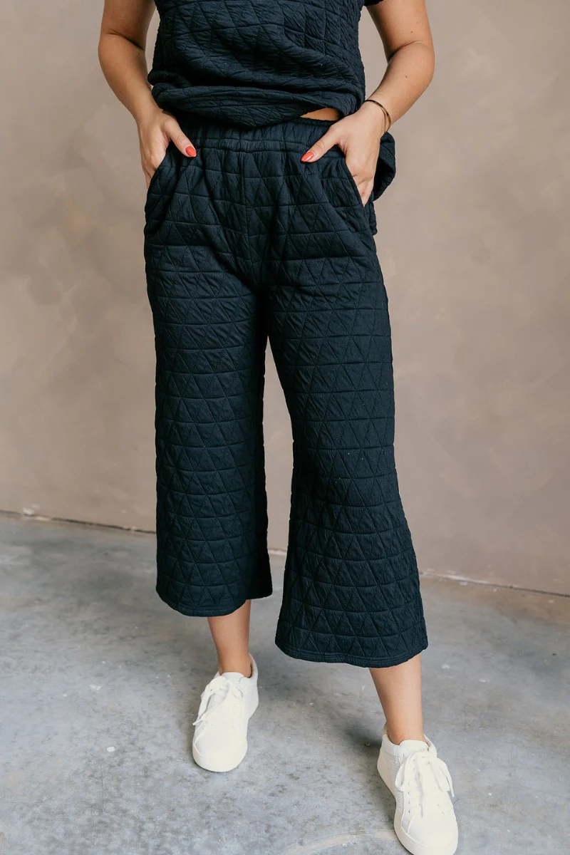 Mia Black Cropped Flare Lounge Pants