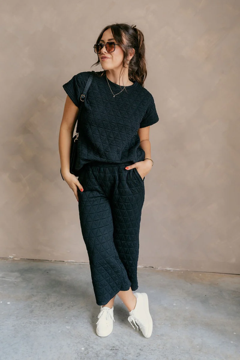 Mia Black Cropped Flare Lounge Pants - Image 2