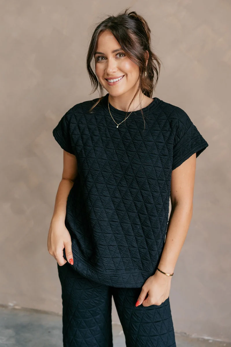 Mia Black Short Sleeve Lounge Top - Image 3