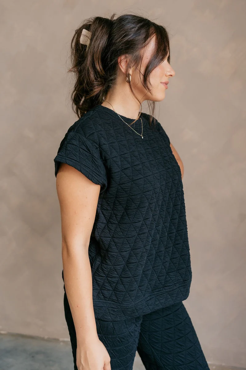 Mia Black Short Sleeve Lounge Top - Image 4