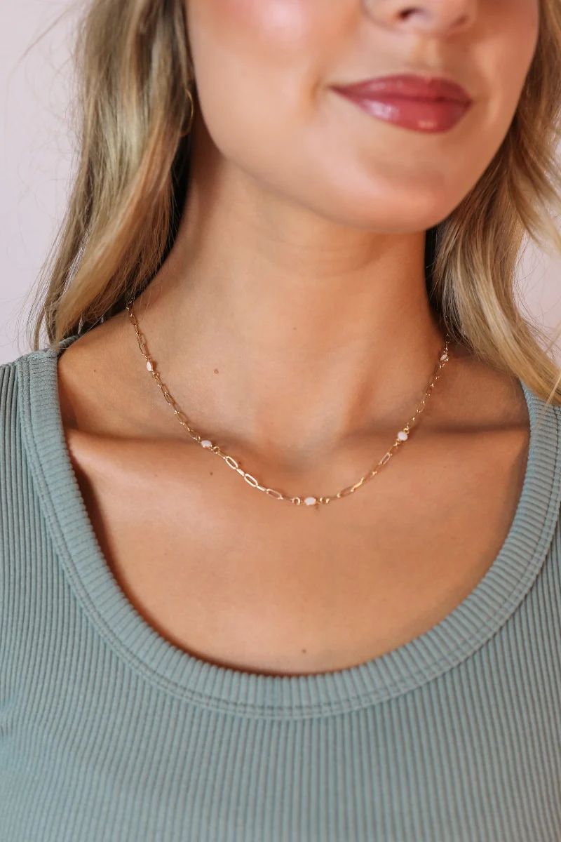 Mia Cream and Gold Chain Necklace