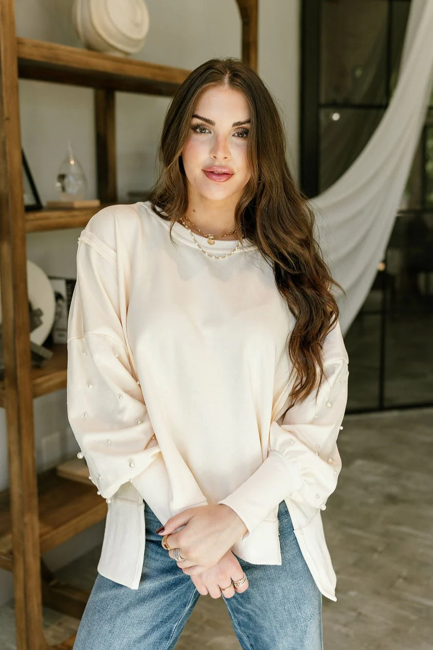 Mia Cream & Pearl Embellished Sweatshirt - Image 2