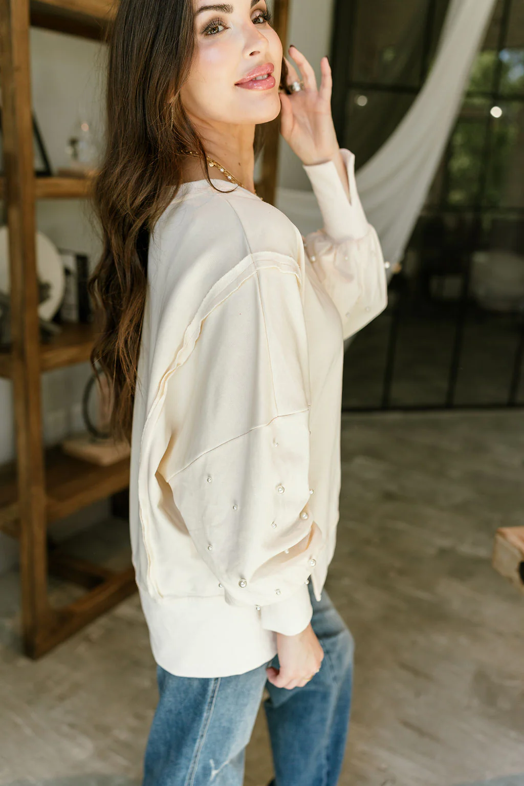 Mia Cream & Pearl Embellished Sweatshirt - Image 4