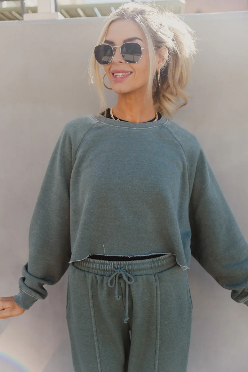 Mia Grey Green Knit Long Sleeve Sweatshirt