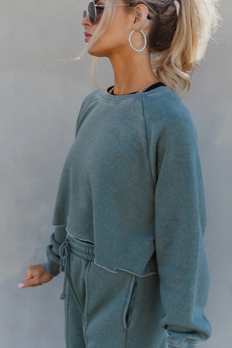 Mia Grey Green Knit Long Sleeve Sweatshirt - Image 2