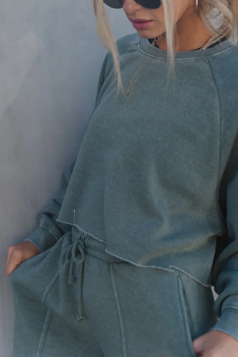 Mia Grey Green Knit Long Sleeve Sweatshirt - Image 3