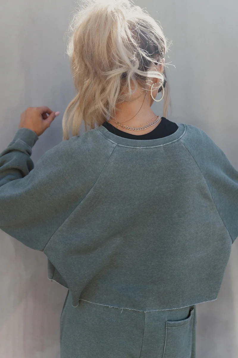 Mia Grey Green Knit Long Sleeve Sweatshirt - Image 5